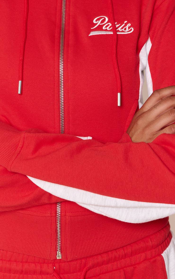 Rouge Sweat À Casynthétiqueche Ajusté Brodé Paris Contrasté