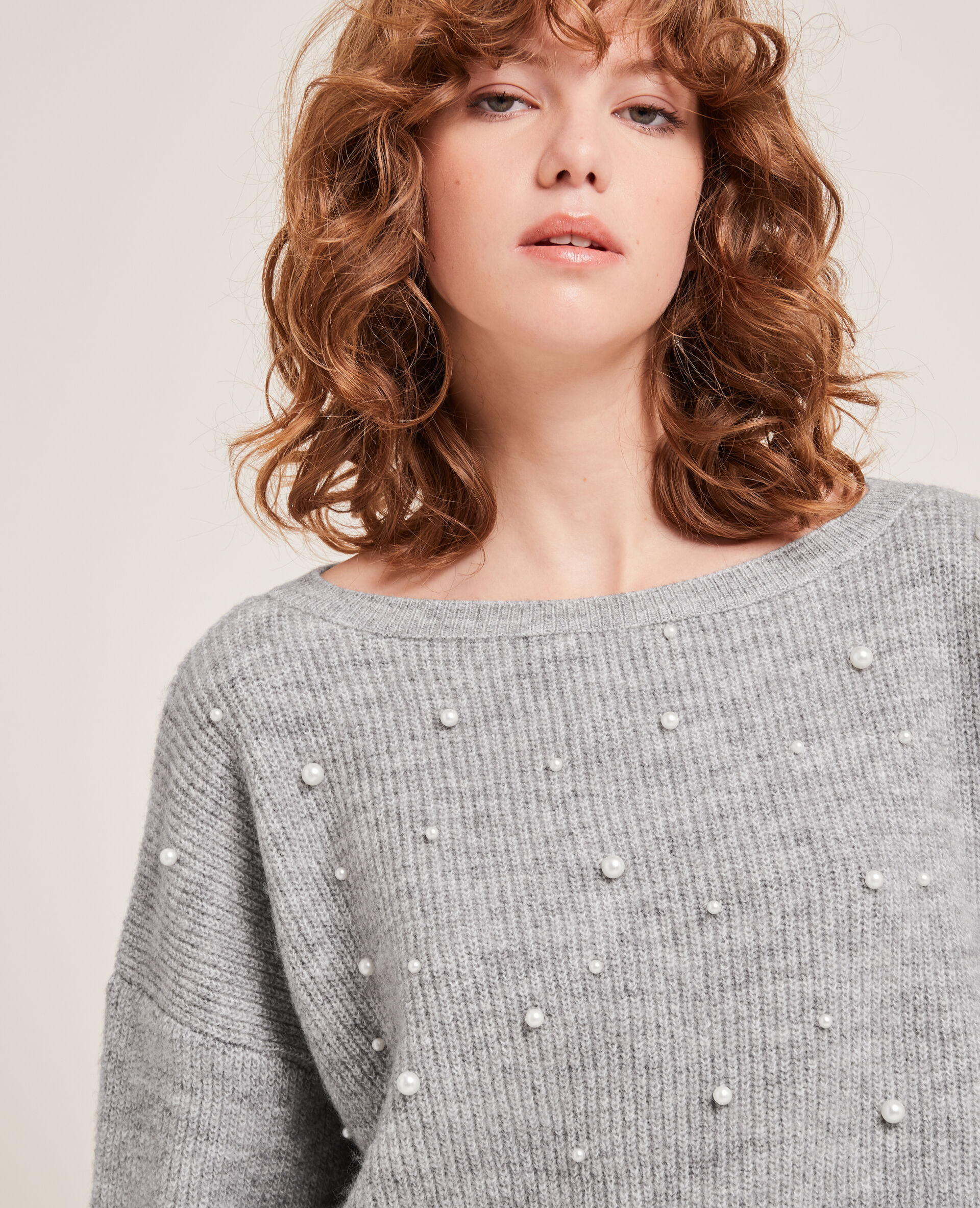 Pull à perles - Gris clair