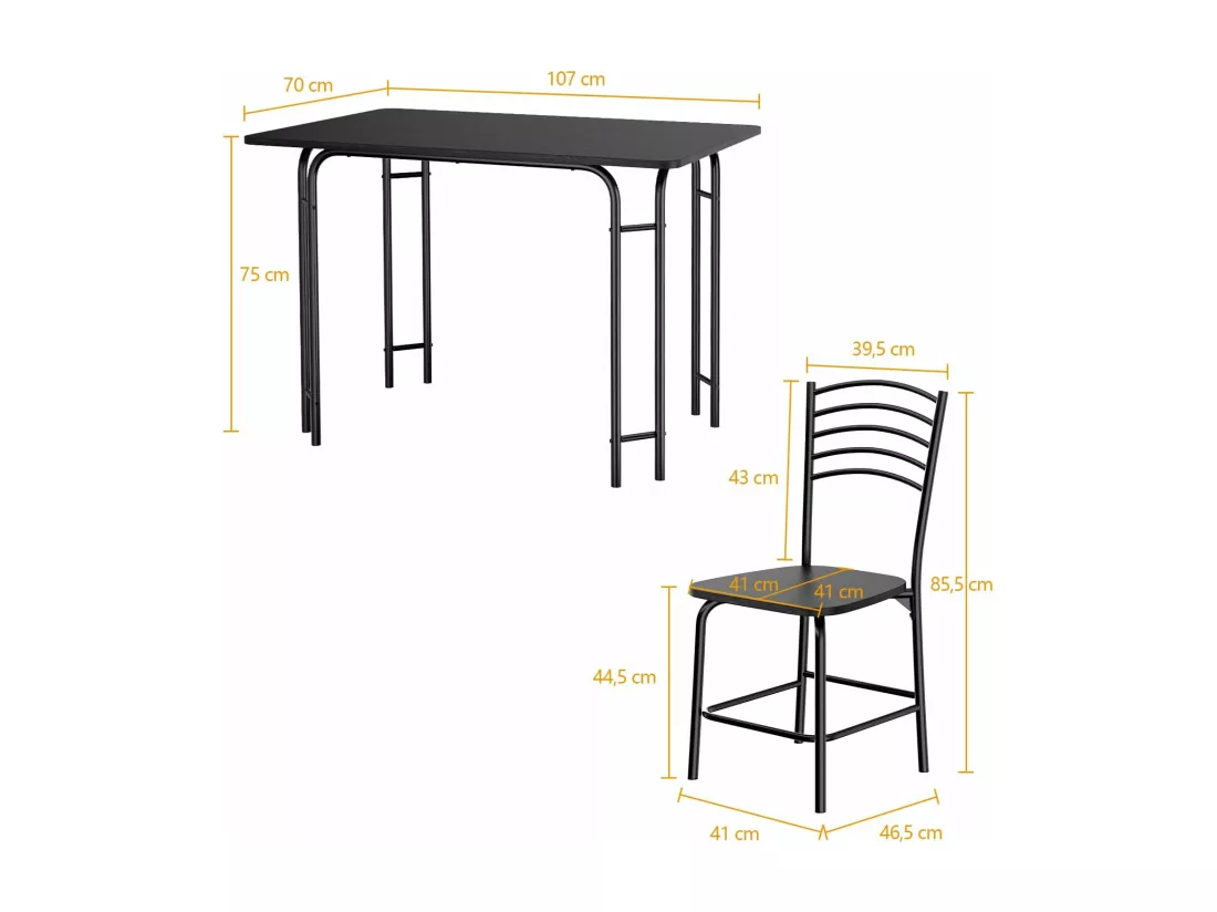 Table à manger avec 4 chaises, cadre en métal, surface en faux marbre noir