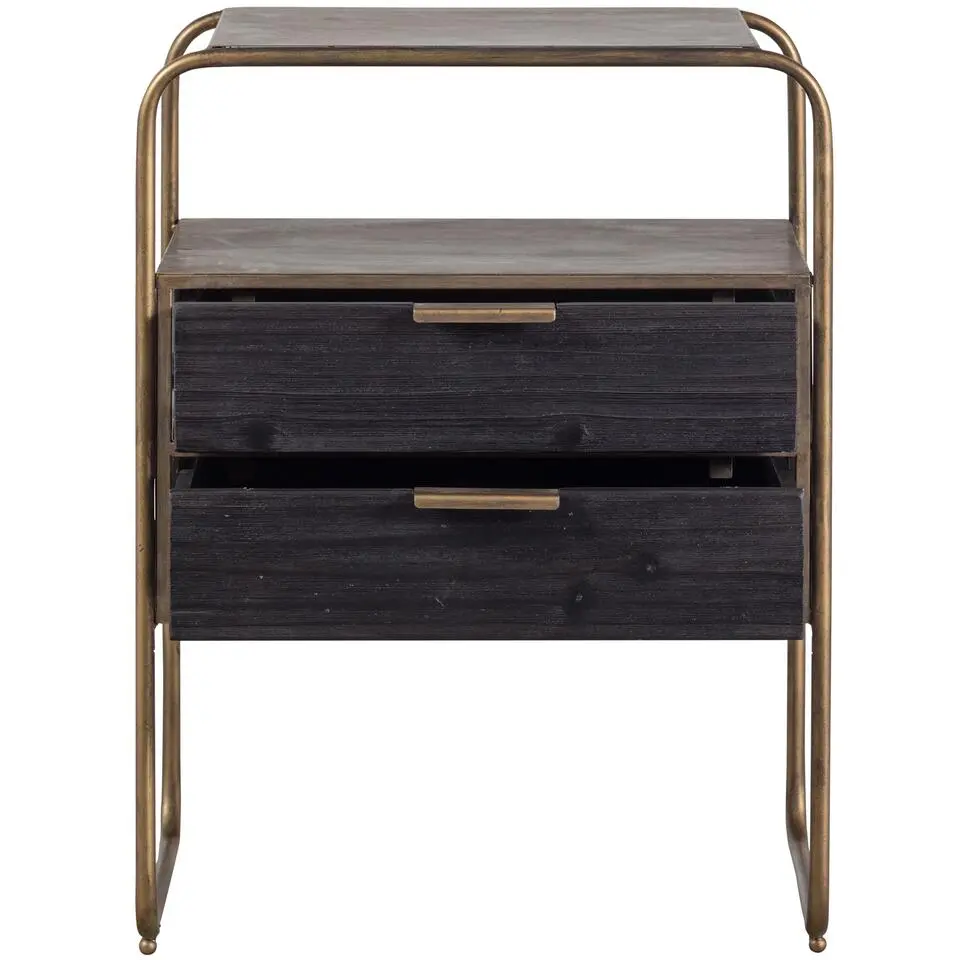 WOOOD Polite Nachtkastje - Metaal/hout - Antique Brass - 62x45x38