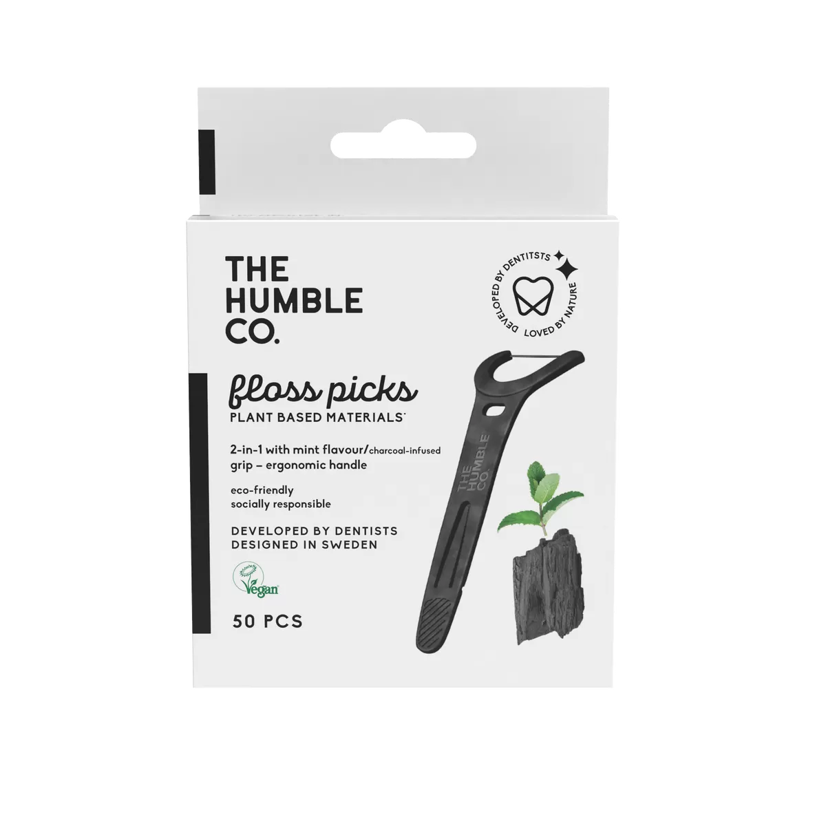 The Humble Co. Dental Floss Grip Picks, charcoal - 50 stk.
