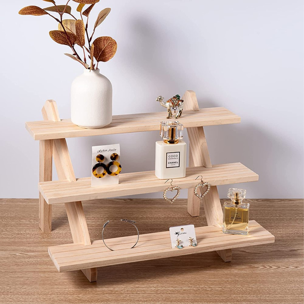 (39x30x24cm) Holz Pflanzen Treppe Blumen Leiter Deko Ablage Schmink Regal mit 3 Stufen - Braun