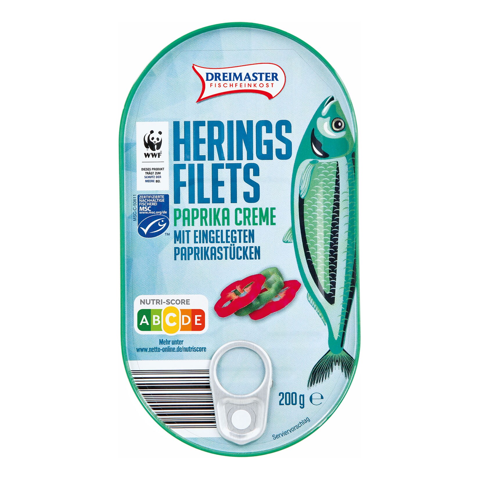 Dreimaster Heringsfilet in Paprikacreme 200 g, 18er Pack
