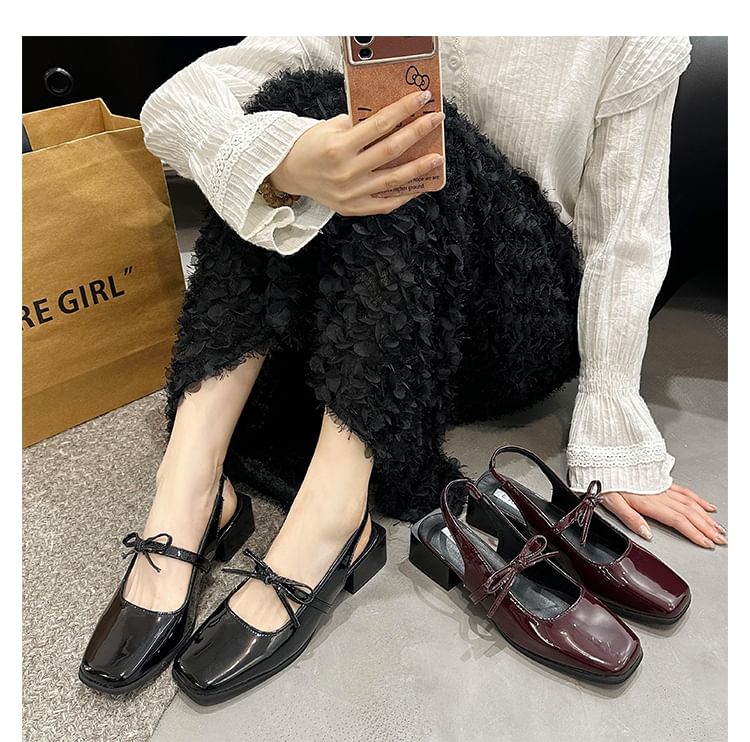 Anjay - Mary Jane slingback sandalen met strik van lakleer