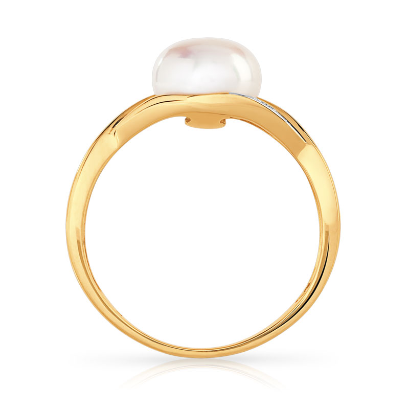 Bague or 375 2 tons perle de culture de Chine et diamants