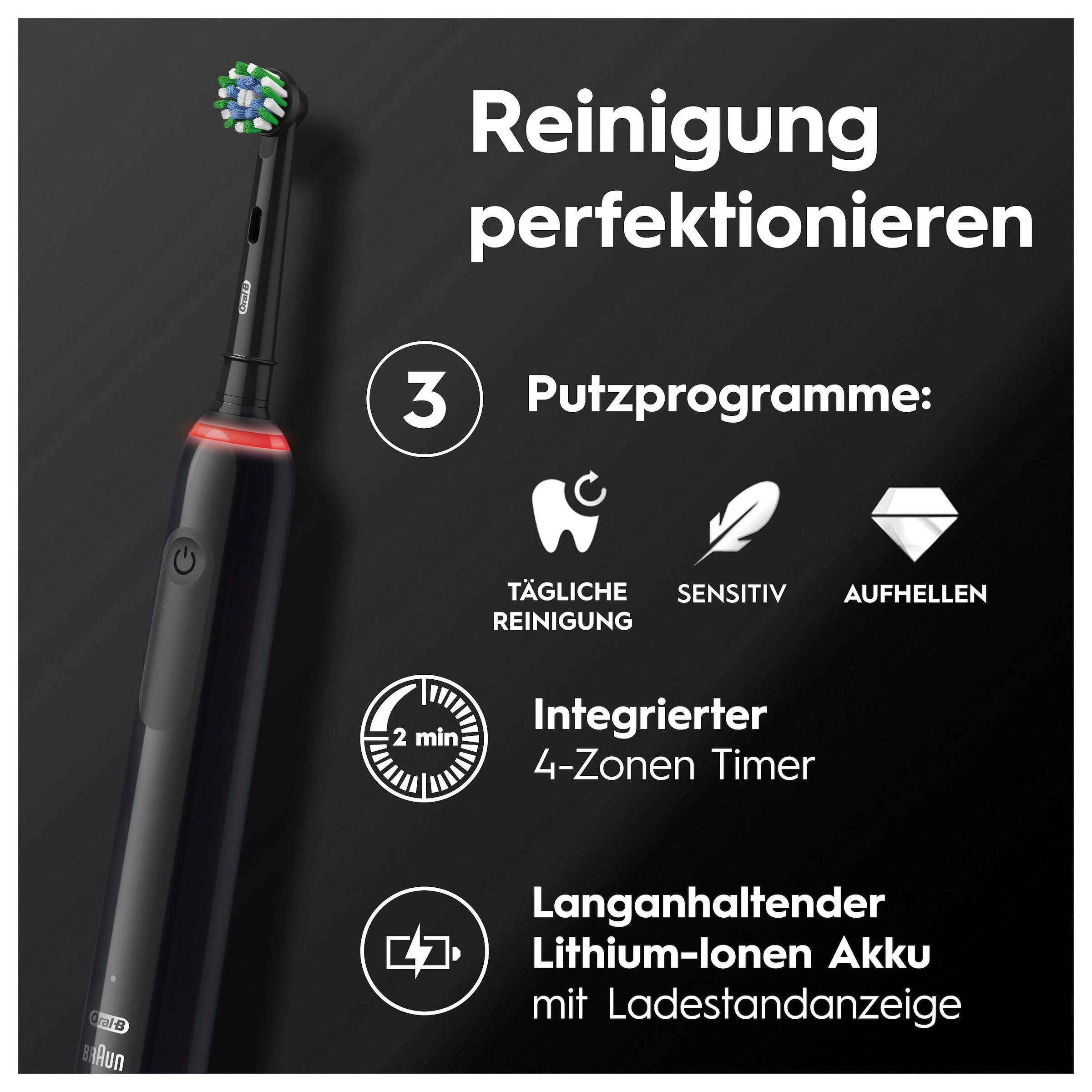 Oral-B Elektrische Zahnbürste »Pro 3 3500« 2 Stk. Aufsteckbürsten 3 Putzmodi
