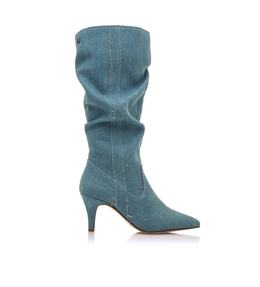 Botas Mustang Chantal em couro azul - Altura do salto: 8 cm -