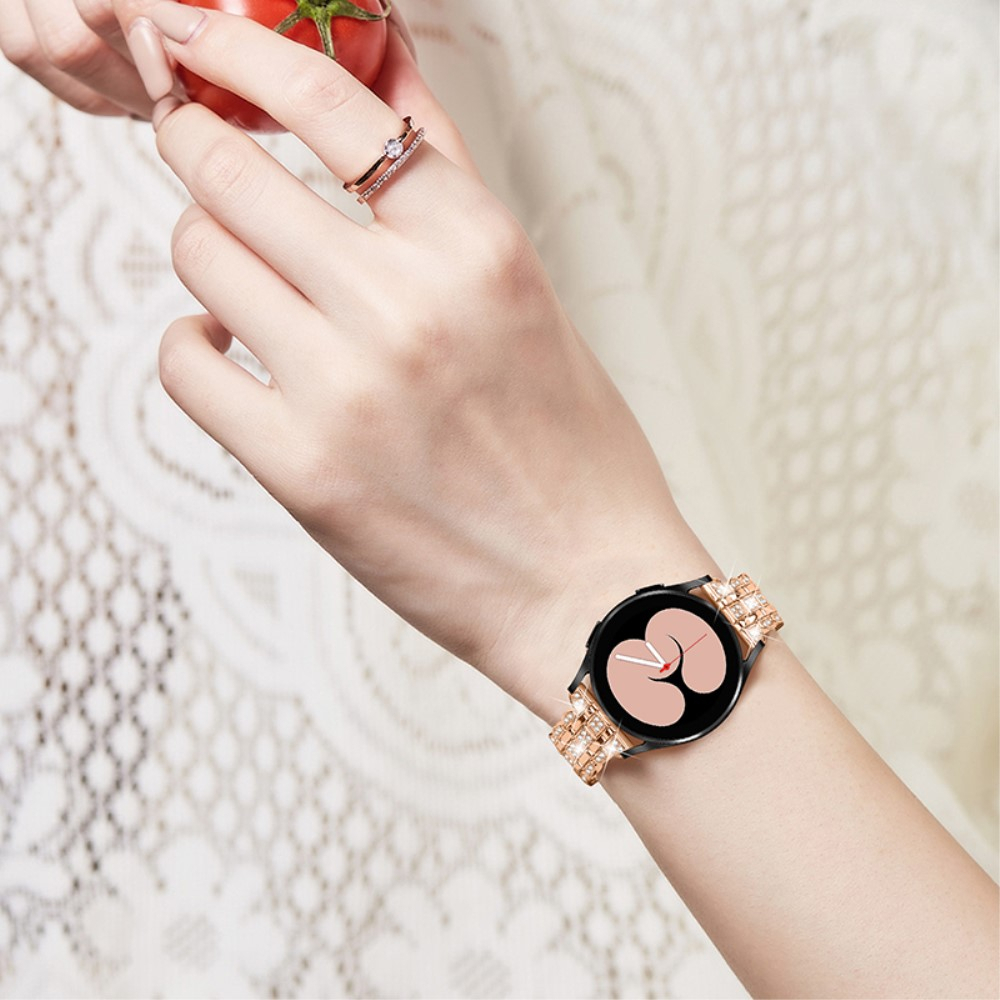 Samsung Galaxy Watch 4 (40mm/44mm) Edelstahl Schmuckarmband mit Butterfly Verschluss und Glitzersteinen - Roségold