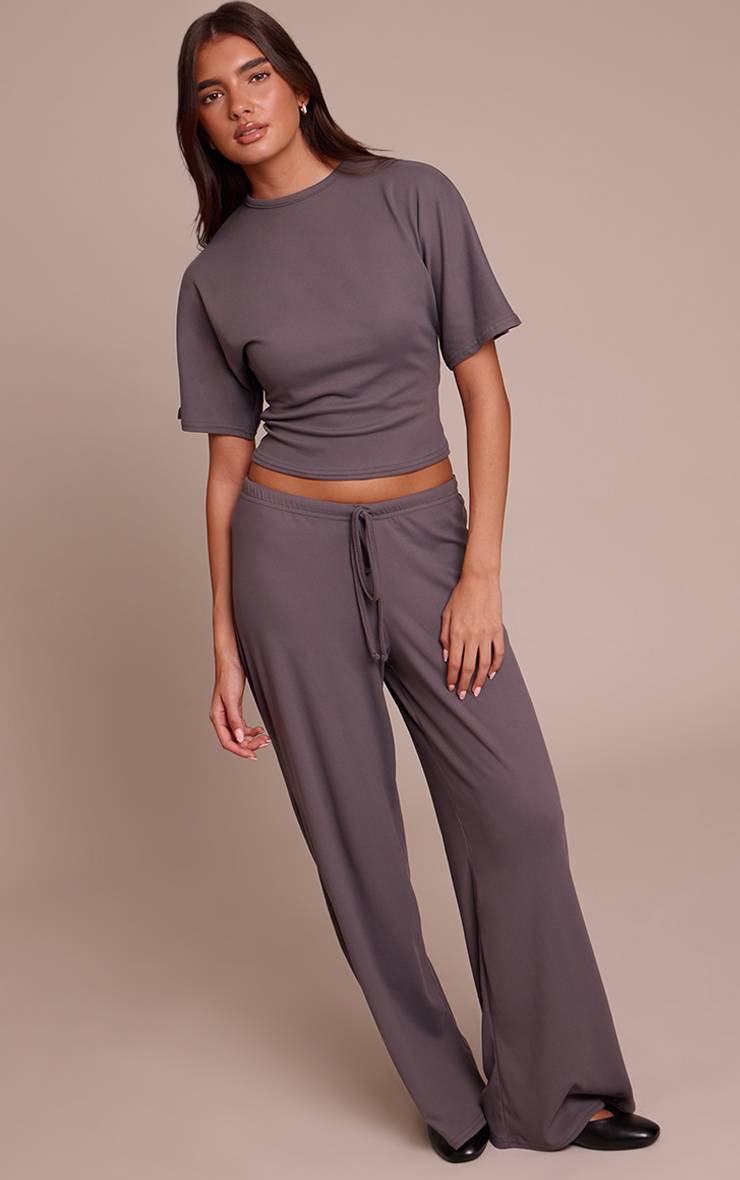 Charcoal Grey Pantalon Décontracté Taille Nouée Toucher Doux