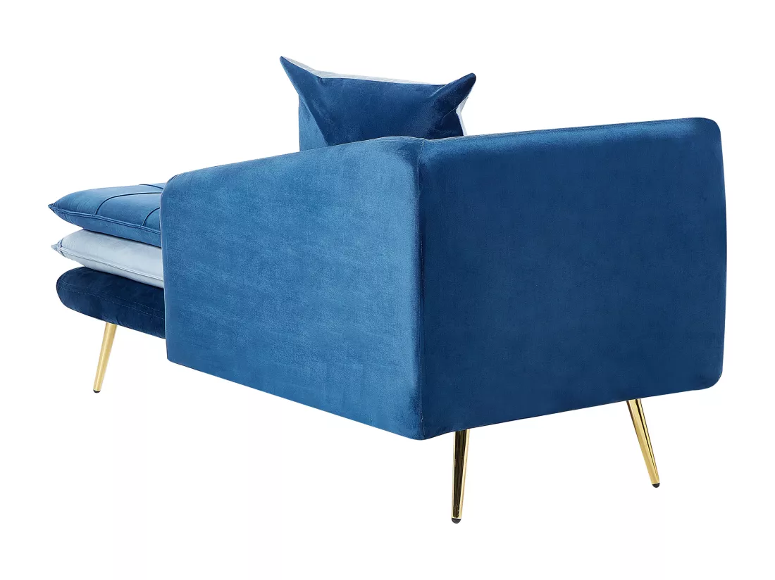 Chaise longue côté droite en velours bleu et pieds dorés GONESSE