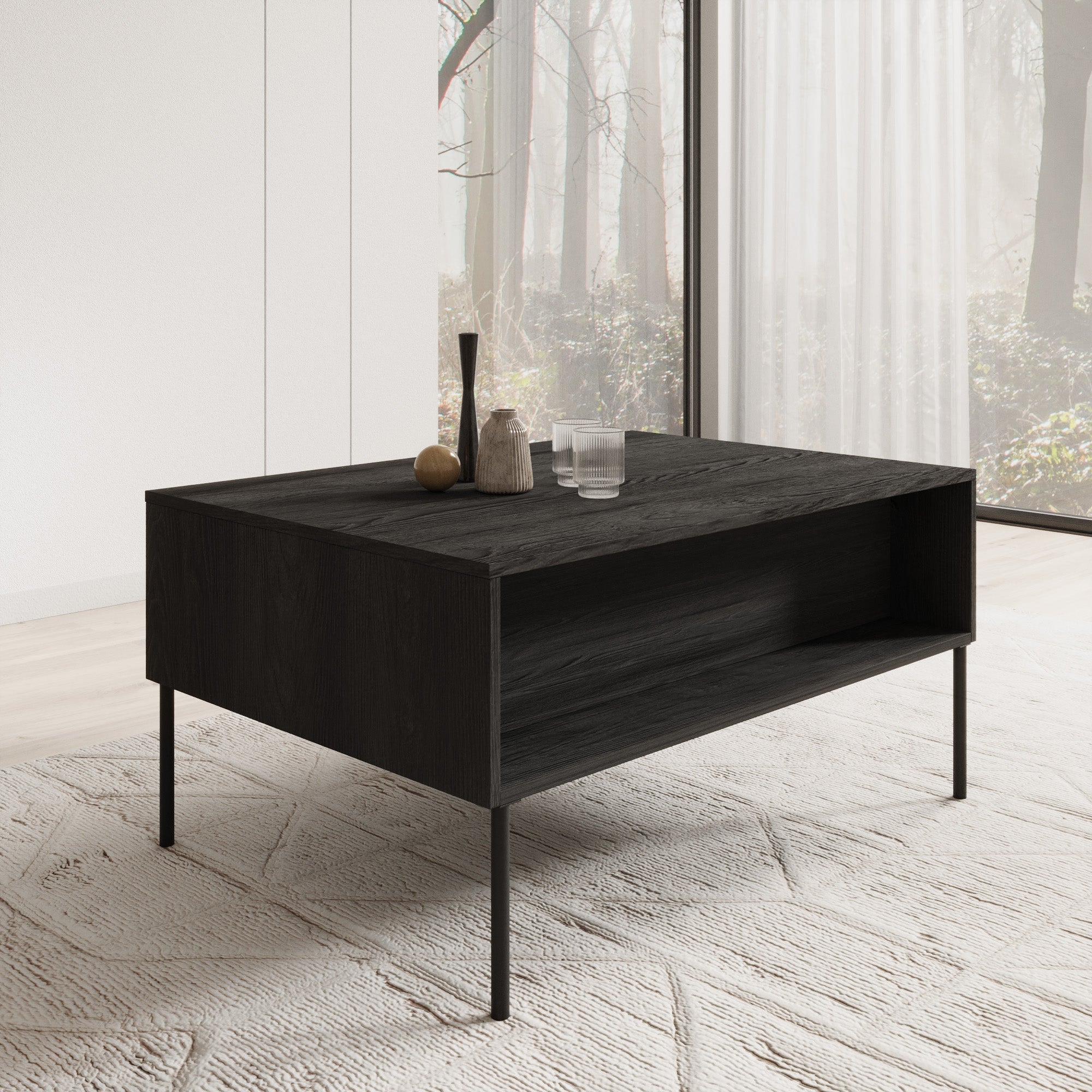 Timoteo - Salontafel met opbergruimte - Zwart - 100x70x50 cm