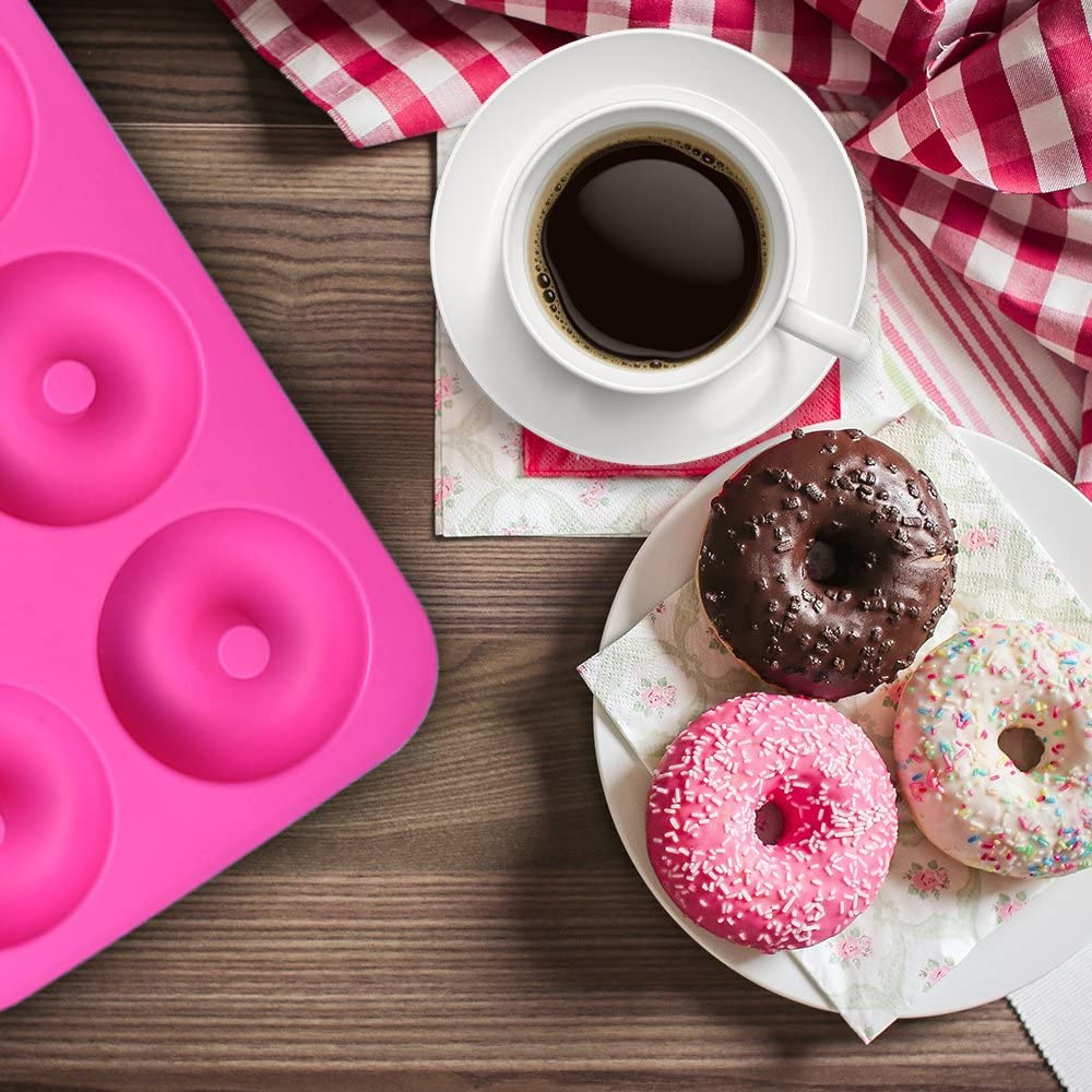 (2er Set) 6-fach Silikon Donut Förmchen Muffin Backform - Pink / Grün