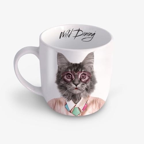 Caneca com estampa de gato Caudania, estilo casual e descontraído, branca.