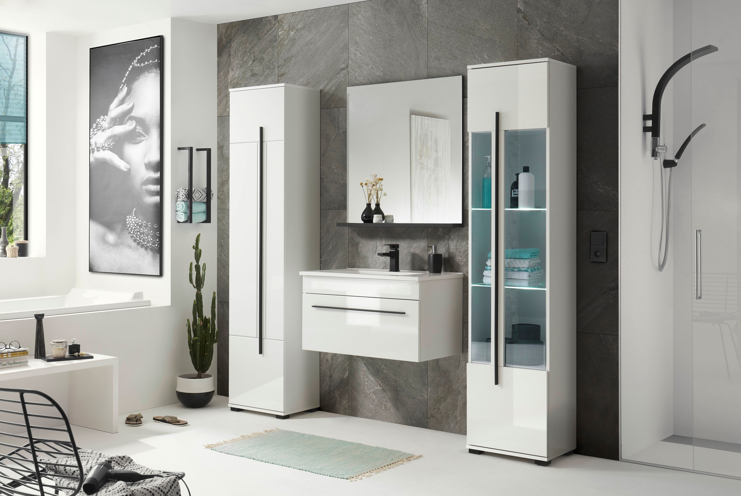 INOSIGN Waschtisch »Cantara, Waschtisch inkl. Waschbecken, modernes Design« mit schwarzen Griffen, ausreichend Stauraum