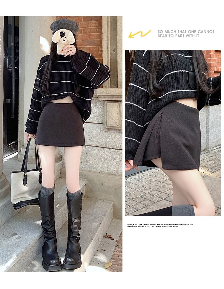WIKPROM - Hoge taille effen skort met zijsplit