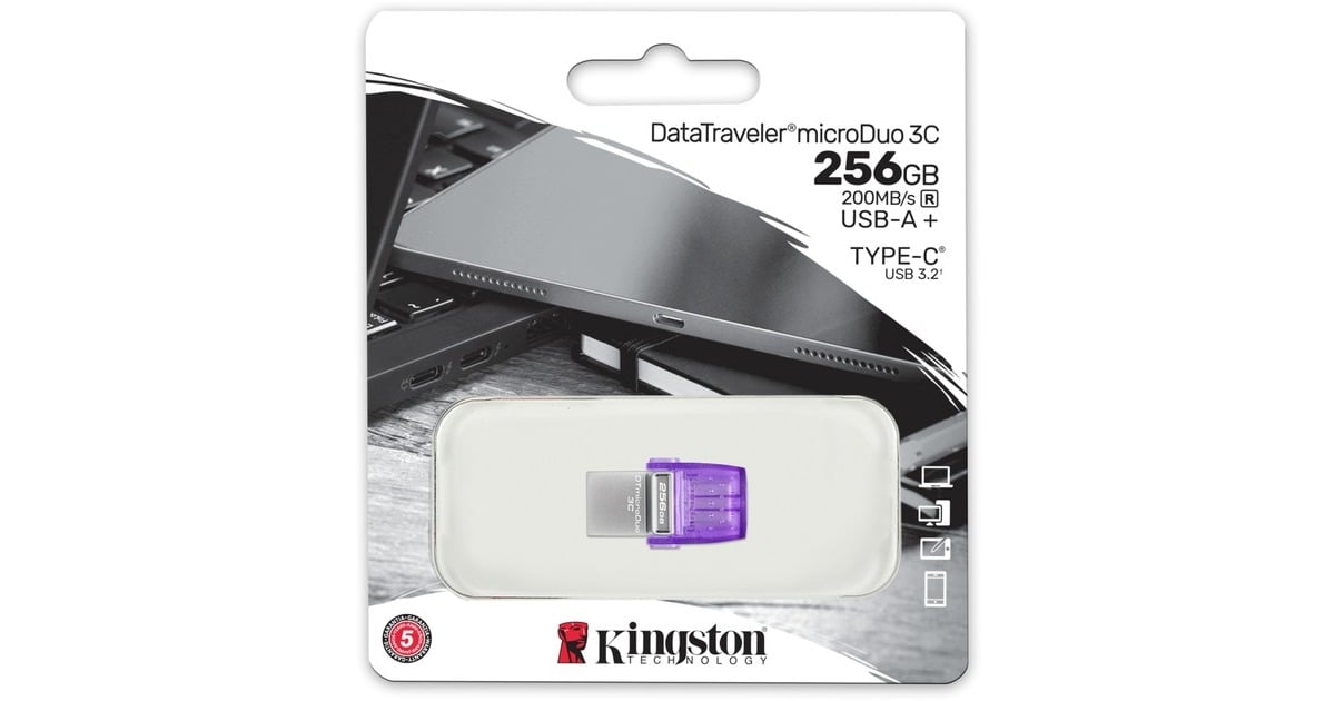 KingstonDataTraveler microDuo 3C 256 GB usb-stick  (Paars/transparant, USB-A + USB-C)