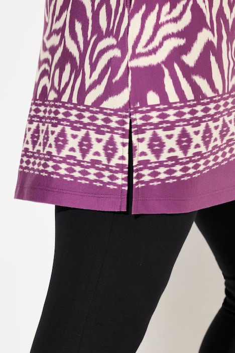 Longshirt, A-Linie, florales Muster, Saumbordüre