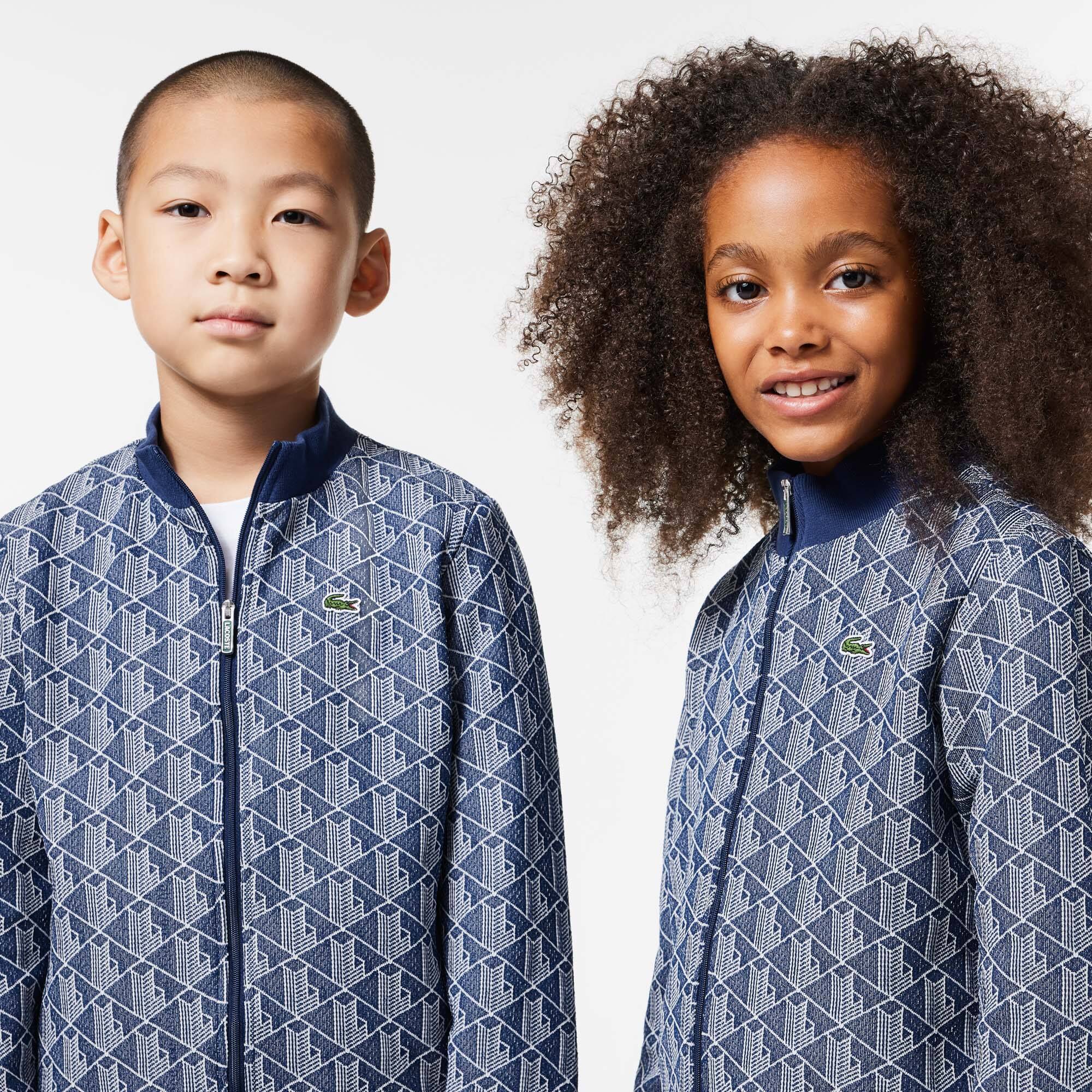 Sweatshirt zippé avec monogramme et col montant Pullovers & Sweatshirts - Bleu - Lacoste - Enfant