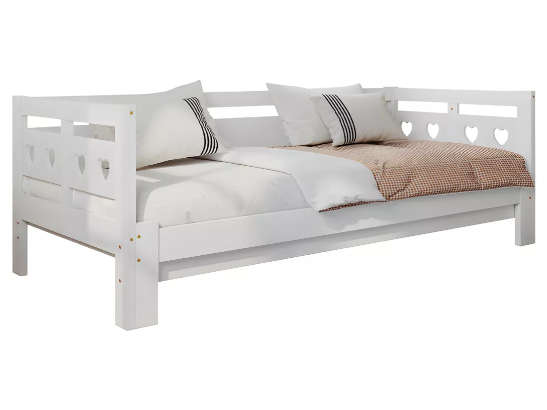 lit gigogne en pin massif - 90(180)x190cm - avec sommier à lattes - Blanc
