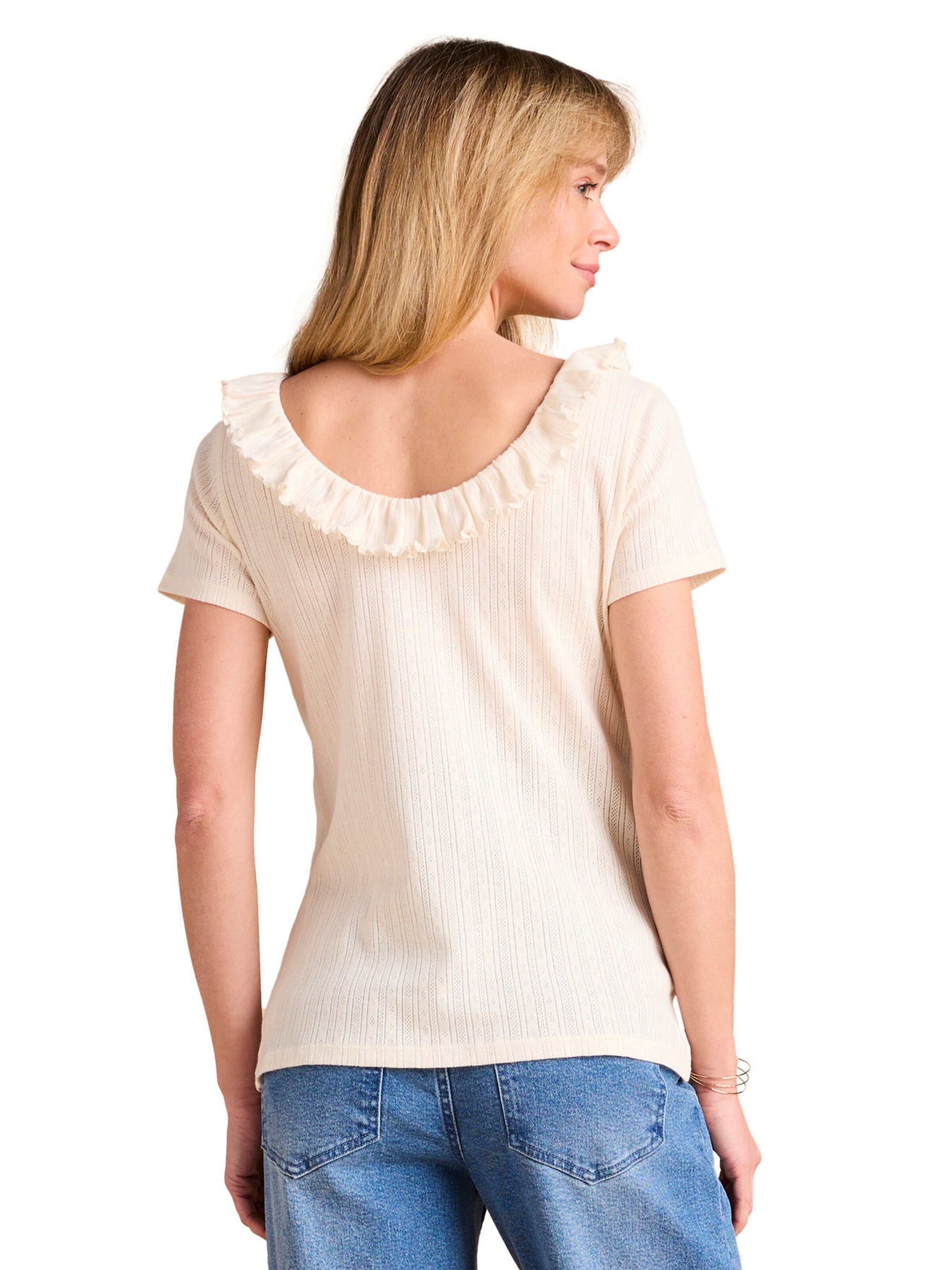 Envie de Fraise Bio-Kollektion: Umstands-Shirt aus Pointelle-Jersey mit Rückenausschnitt beige meliert