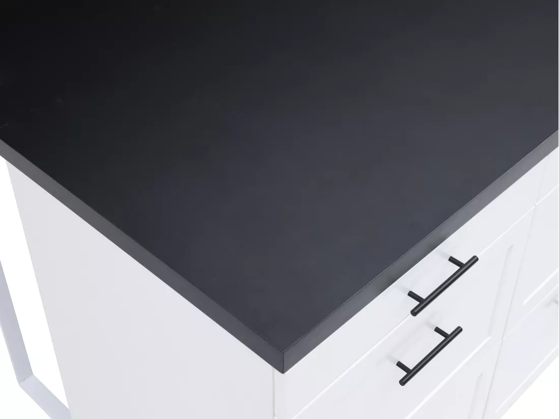 Ilot central de cuisine avec 6 tiroirs en MDF et métal - Blanc et anthracite - LAKSINA