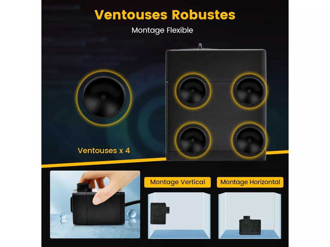 Mini Pompe à Eau Submersible 900L/H 22W, Pompe Aquarium avec Levage Élevé de 2,20 m 3 Buses Différentes et Cordon d'Alimentation de 1,83 m, pour Fontaine Hydroponique Étang