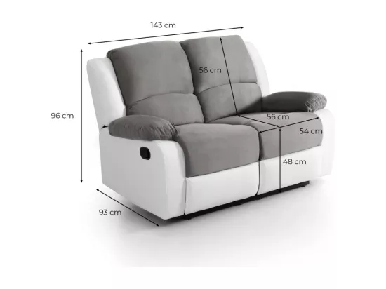 Canapé Relaxation 2 places Microfibre et Simili Léo - Gris - L143 x 93 x 96cm - Loungitude