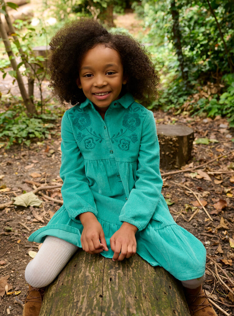 Robe chemise bleu paon en velours pour fille