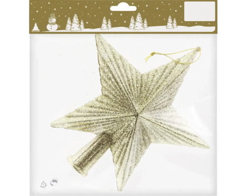 Kerstboomtopper, stervormig, kunststof, 18 x 19 cm, glittergoud