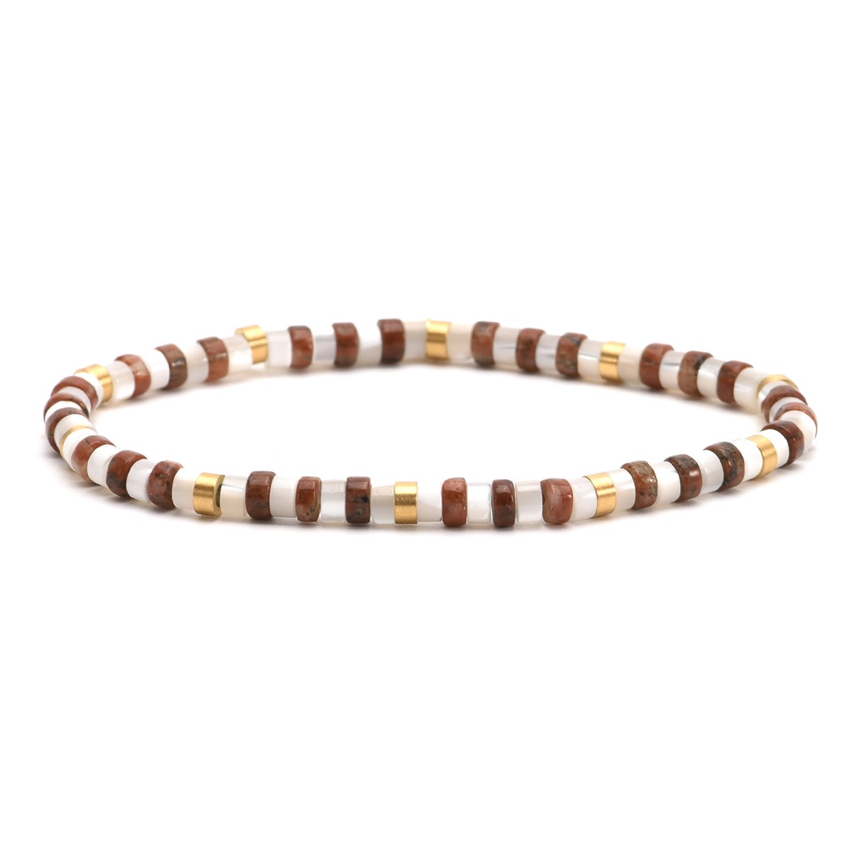 Bracelet Perles Heishi  Turquoise Blanche oeil De Tigre 4mm-20 cm