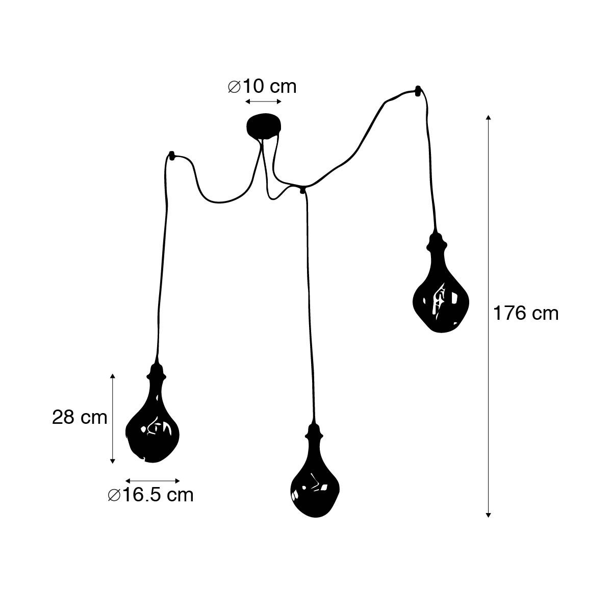 Hanglamp zwart 3-lichts incl. LED goud dimbaar - Cava Luxe