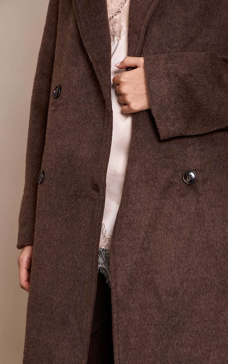 Chocolat Manteau Long Structuré En Laine À Double Boutonnage