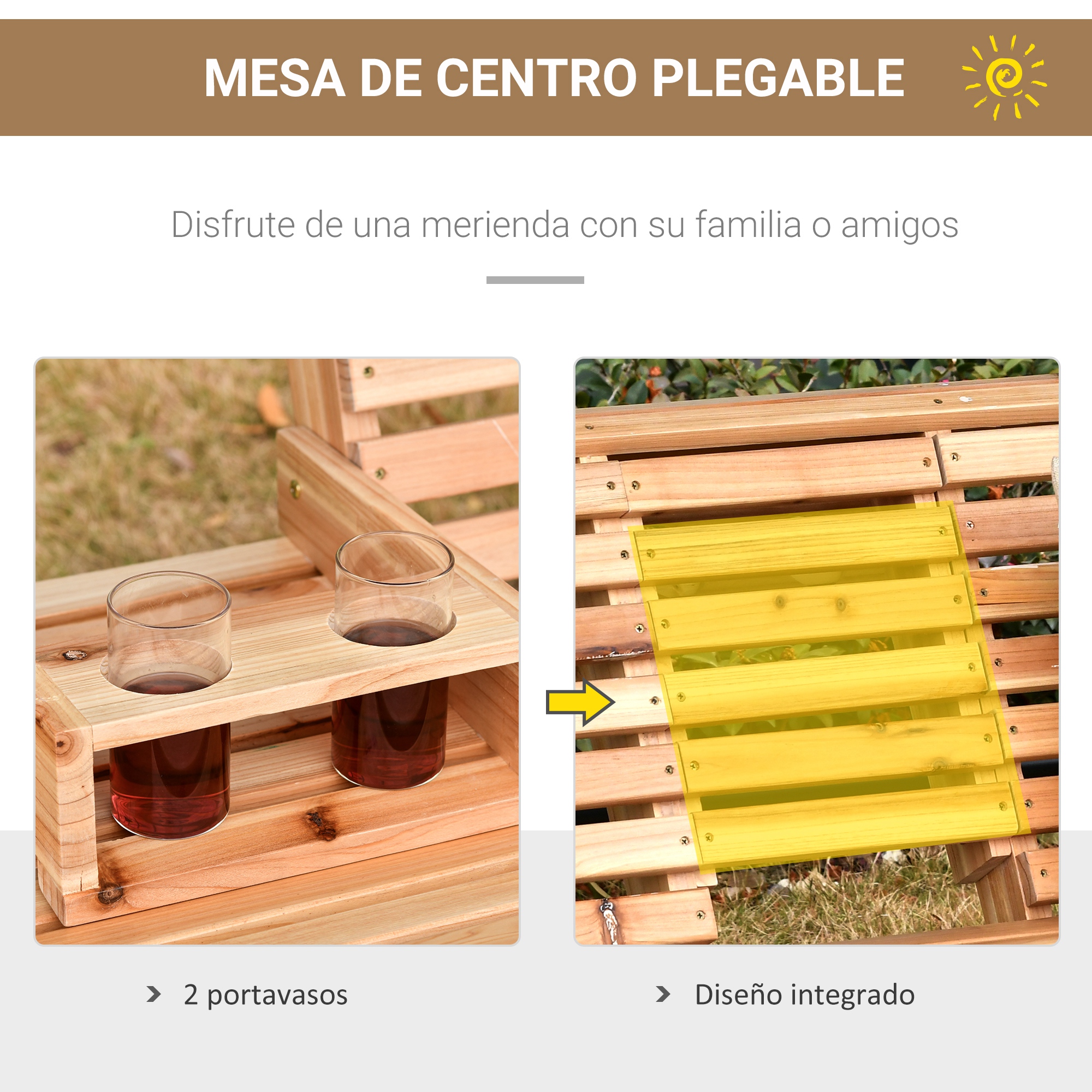 Banco de balanço Outsunny em madeira natural