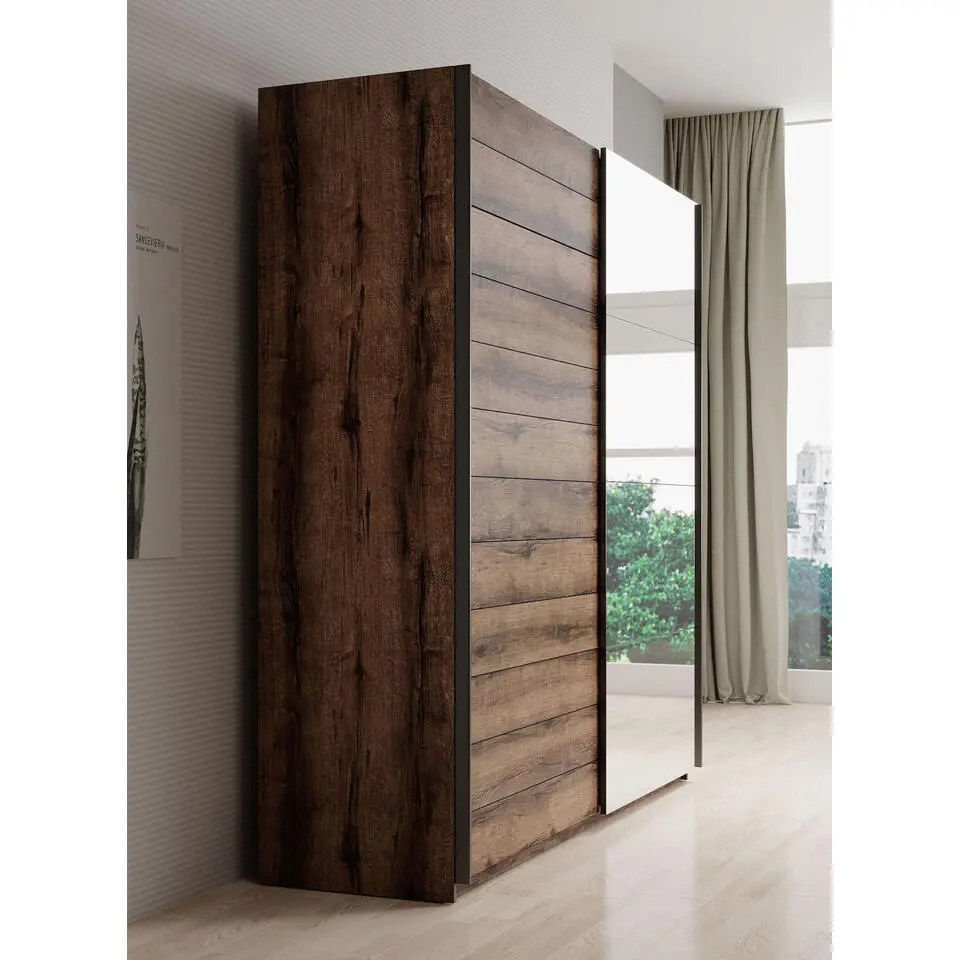 Meubella - Kledingkast Brown - Eiken - 180 cm - Met spiegel