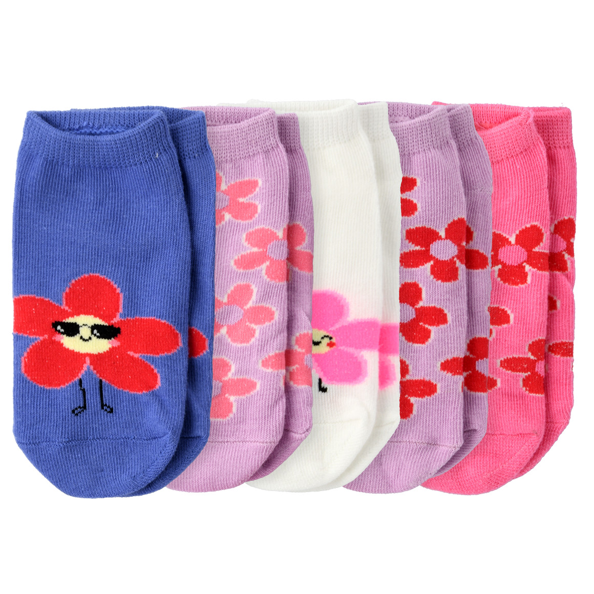 Famy 5 Paar Mädchen Sneaker-Socken im Set helllila / rosa / weiss