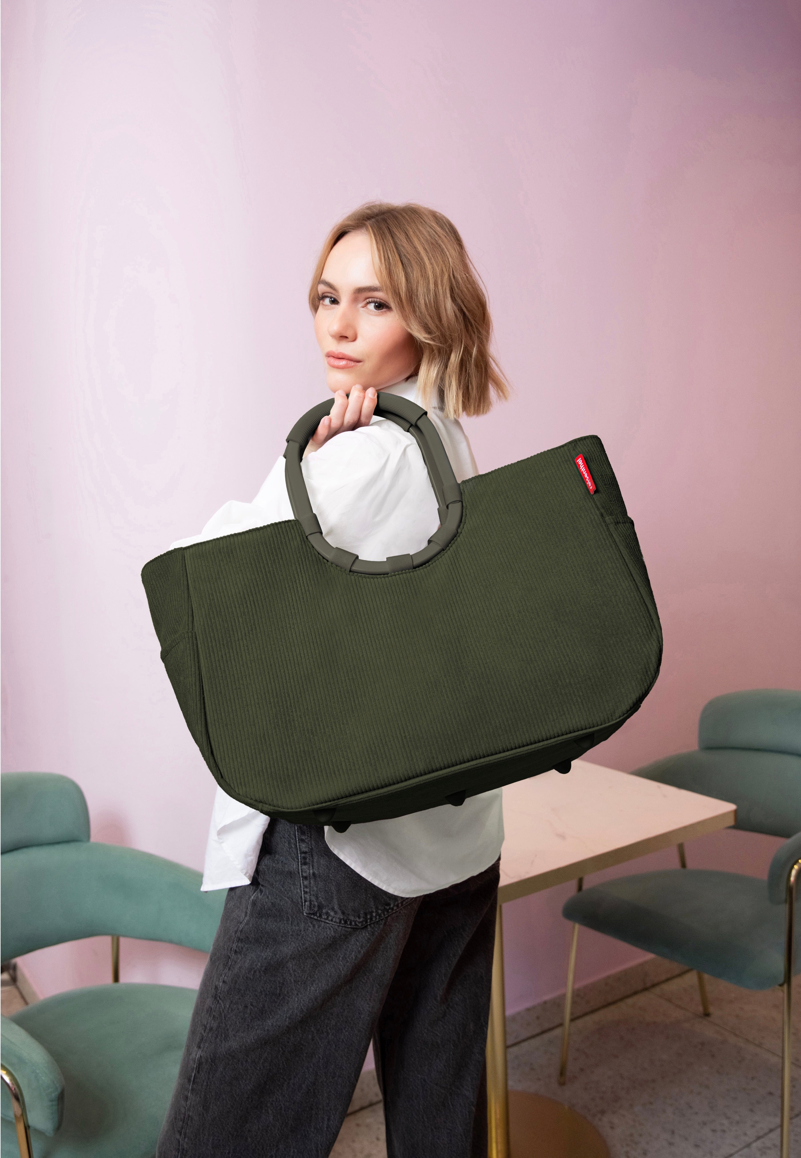 Loopshopper L Cord Dark Matcha - Einkaufskorb