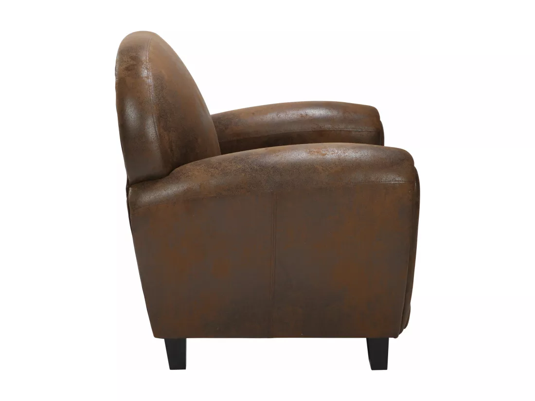 Fauteuil marron vieilli en microfibre - Club