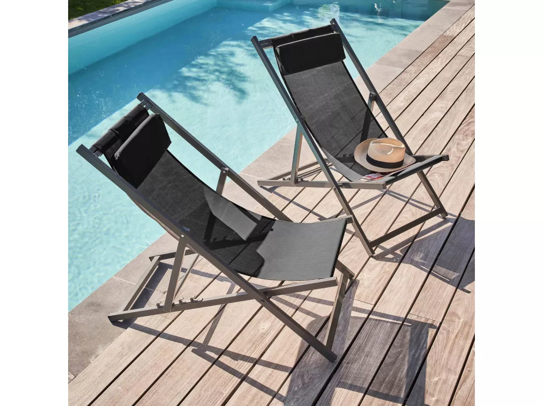Lot de 2 transats en aluminium noir