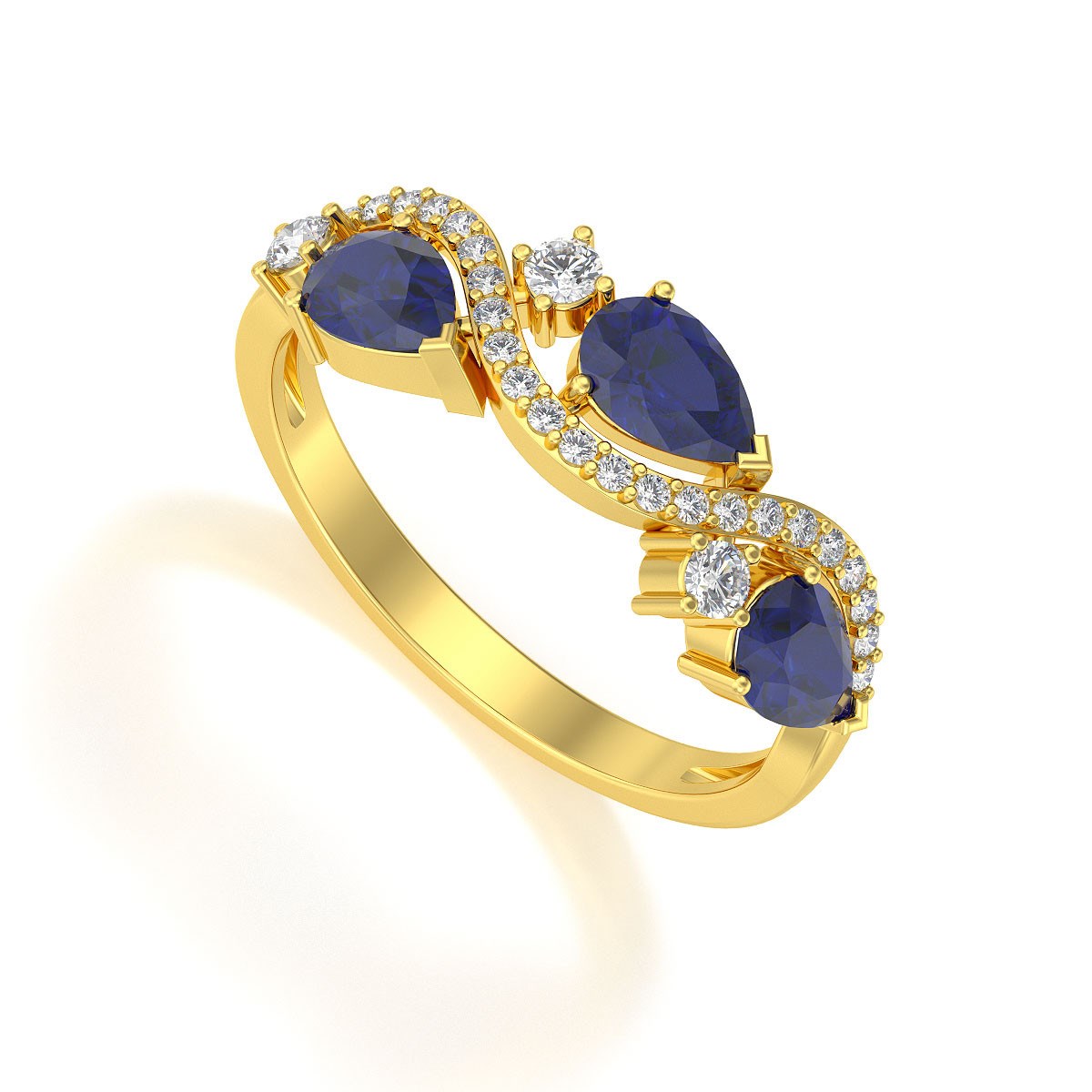 Bague ADEN Or 585 Jaune Saphir et diamants 2.51grs