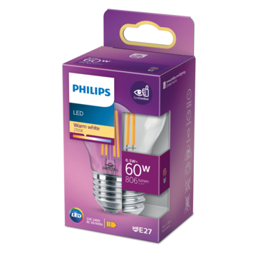 Philips LED kogel E27 60W filament helder niet dimbaar