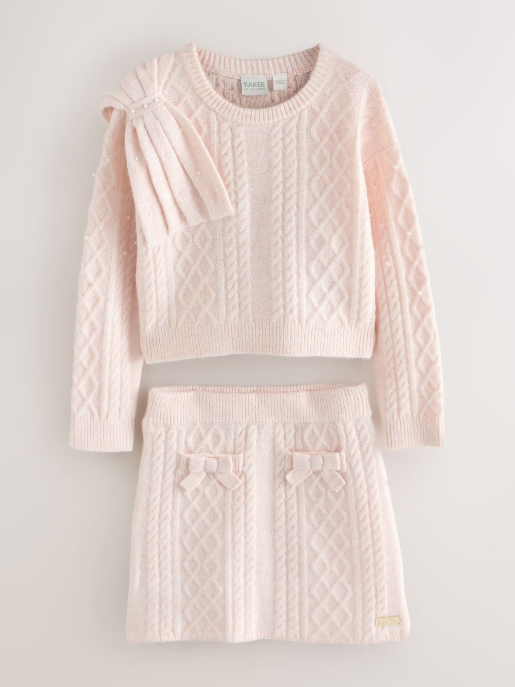 Baker by Ted Baker 2 Piece Knitted Pearl Bow Jumper & Skirt Set