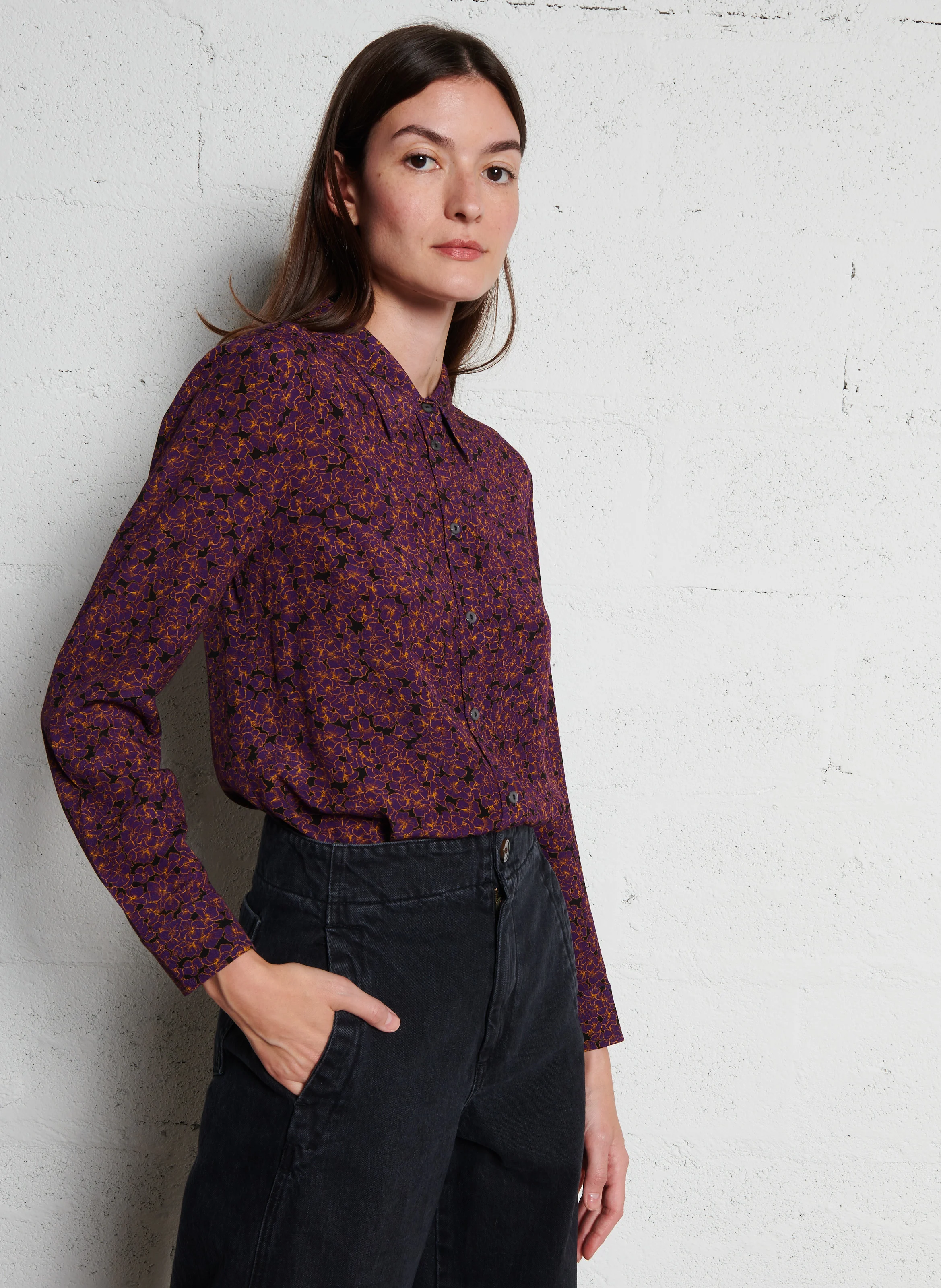 AZALEA - Chemise col classique imprimé fleuri | Violet