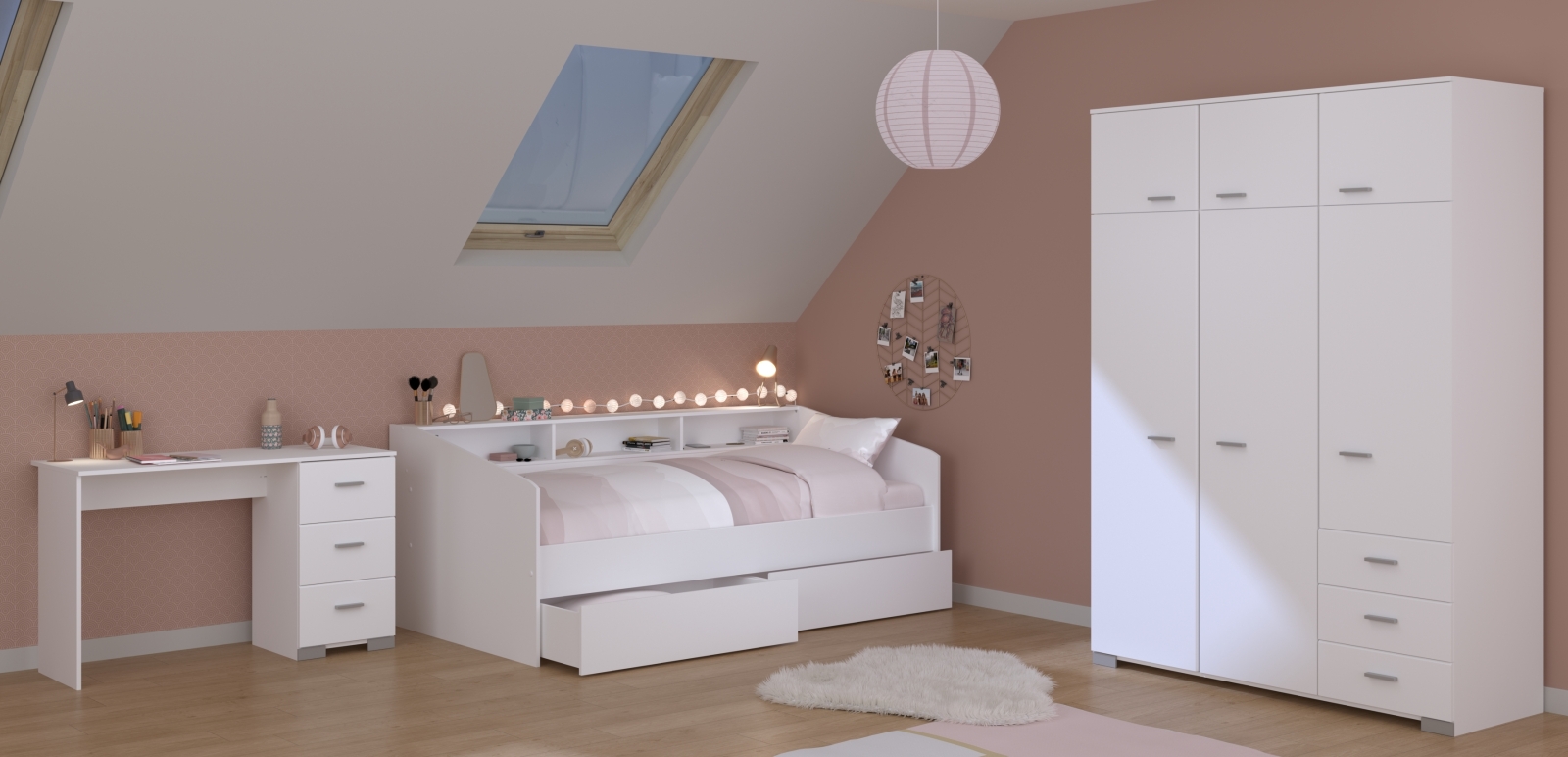 4-teiliges Kinderzimmer SLEEP 42 - weiß - mit 2 Bettschubkästen