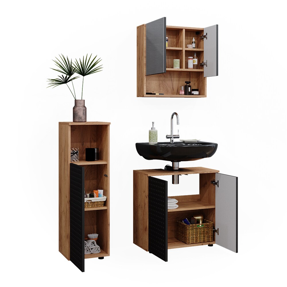 Vicco Badmöbel-Set Irma Eiche Anthrazit 4-teilig Midischrank 95 cm Waschbeckenschrank 60 cm