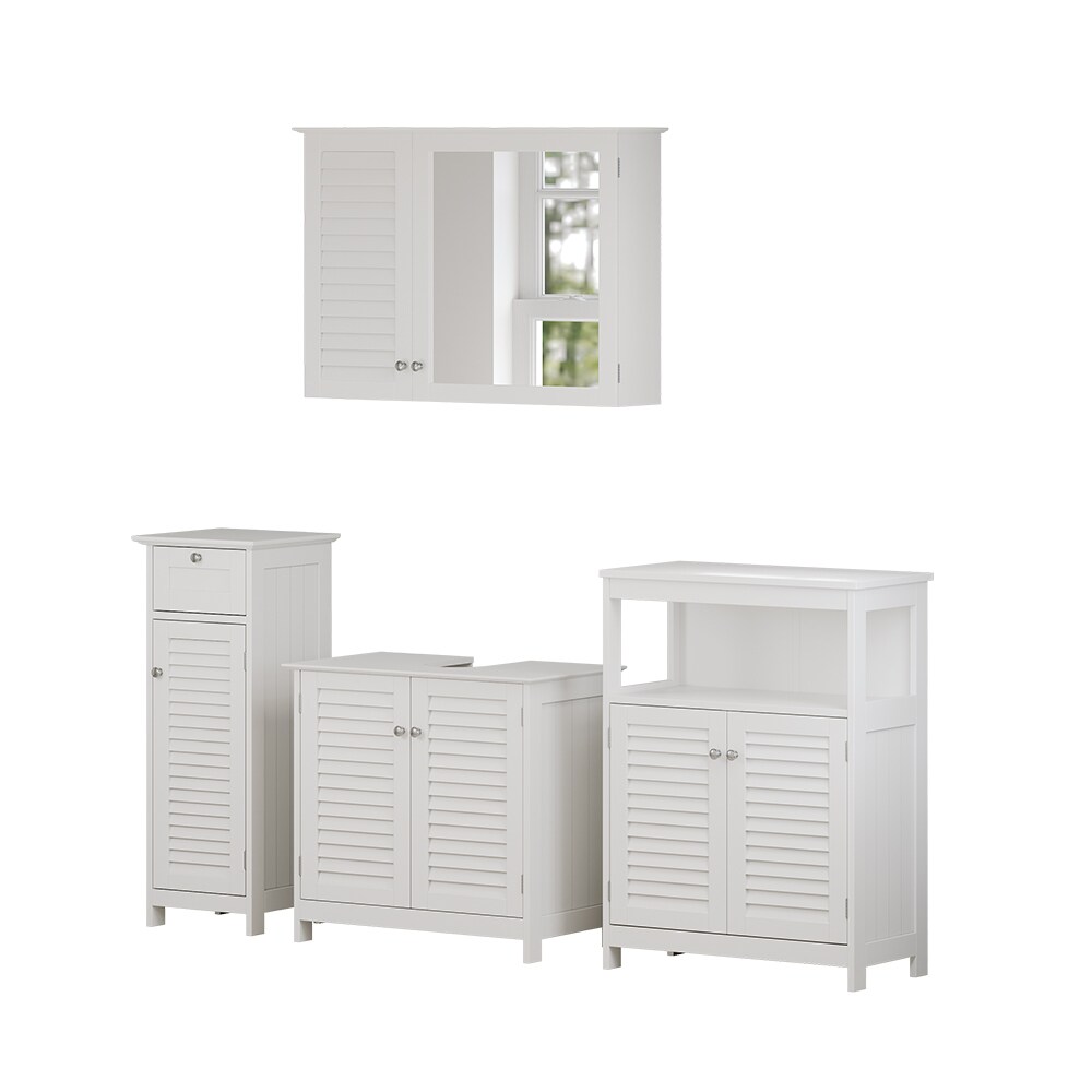 Vicco Badmöbel-Set Riad, Weiß, Badezimmer, moderne Badserie, Lamellen-Front, Waschtischunterschrank, Spiegelschrank, Midischrank, Sideboard