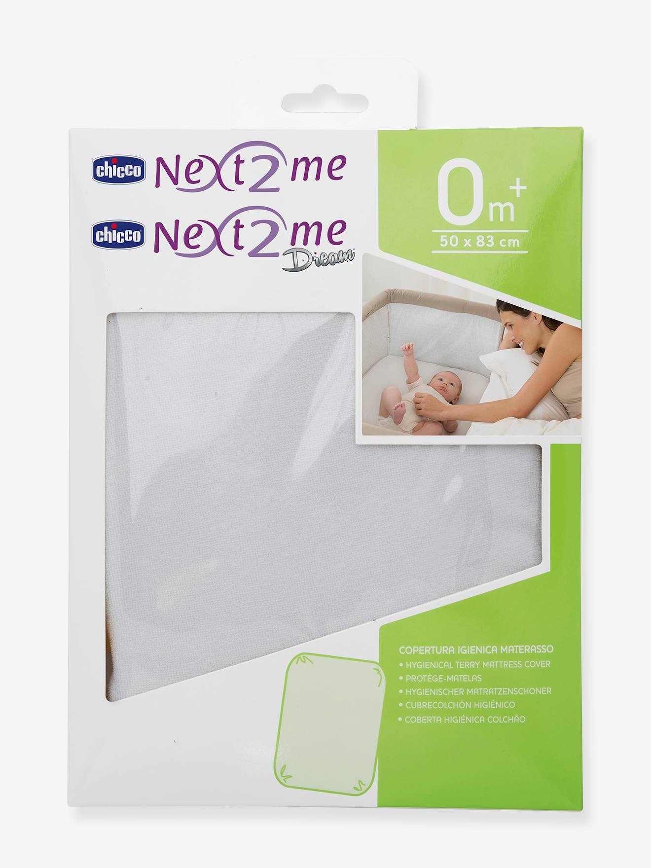 Protetor de colchão Chicco Next2Me tamanho médio, branco liso, para berço conversível.