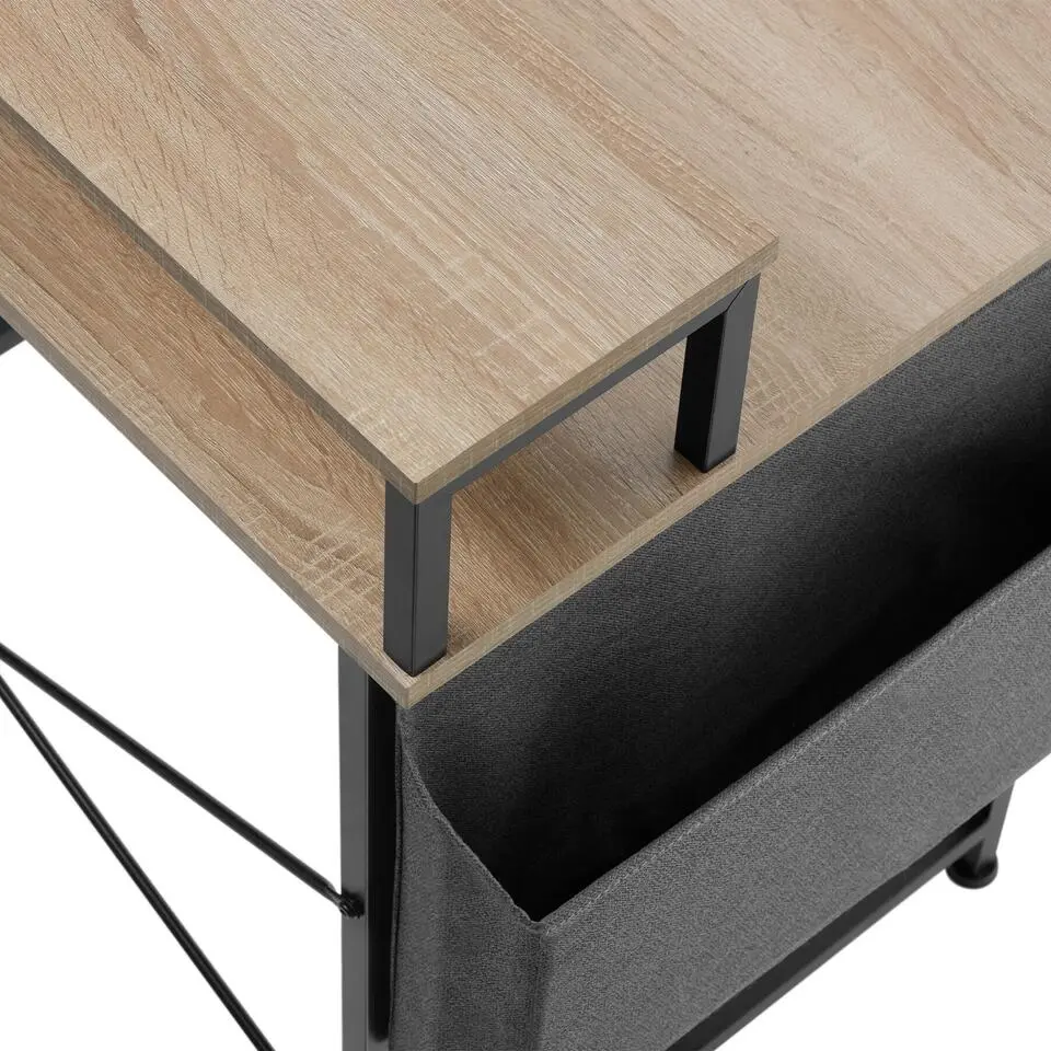 tectake Bureau met plank en organizer, Industrieel Licht Hout, Eiken Sonoma