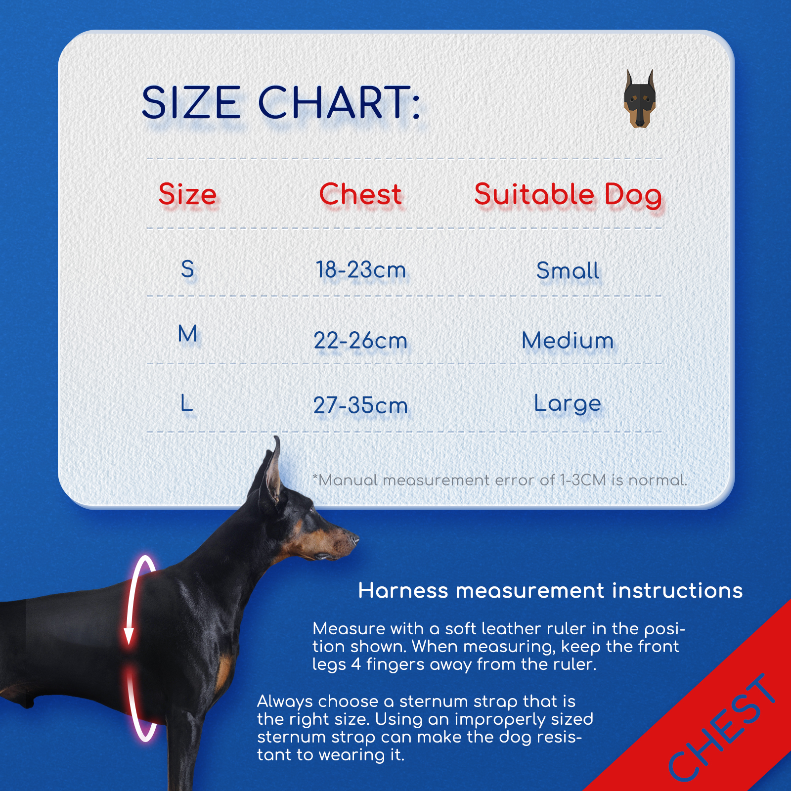 Nobleza - Colete para Cães Anti-Puxão, Ajustável e Refletivo, Inclui 2 Etiquetas de Identificação Removíveis, Colete Confortável e Respirável para Cães de Pequeno, Médio e Grande Porte, Azul (G)