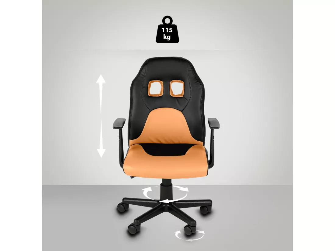 Fauteuil de bureau - Similicuir & Plastique - Noir / Orange - Fun