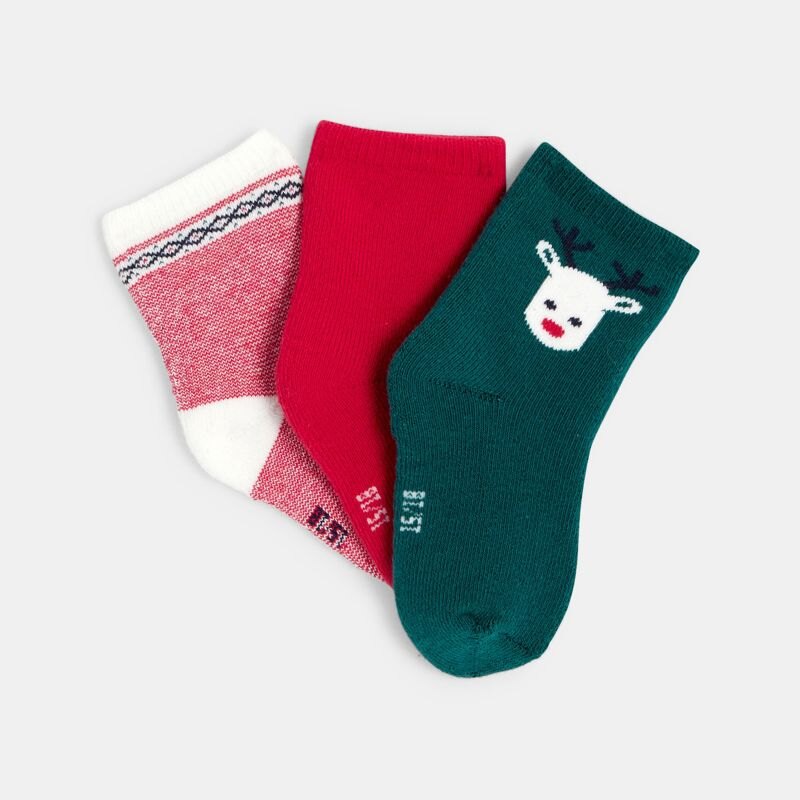 Chaussettes bouclettes hautes (lot de 3) rouges bébé garçon Rouge